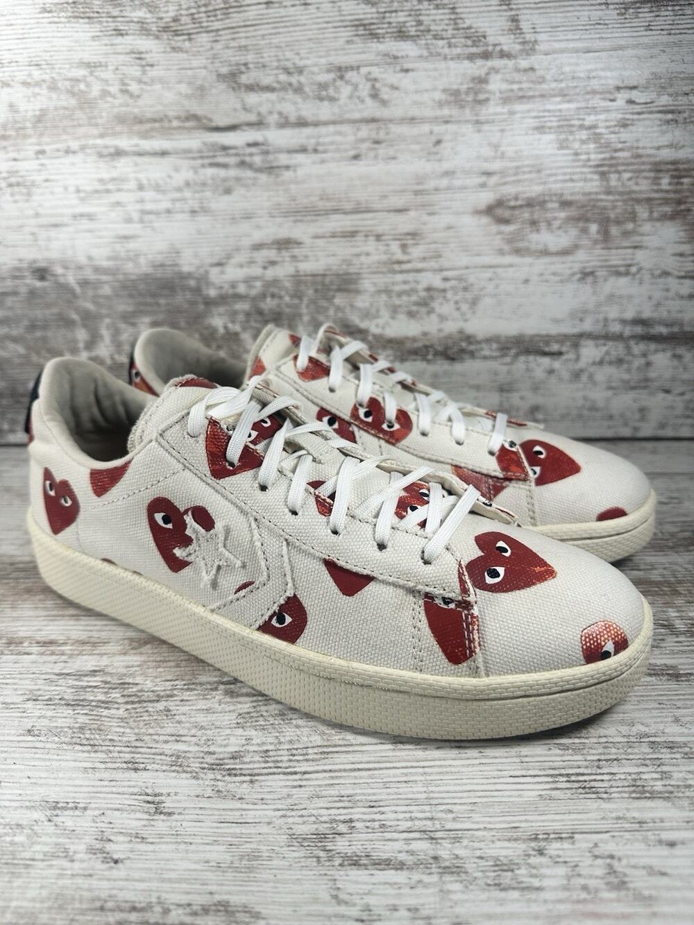 Womens Converse Comme Des Garcon x Pro Leather Play Ivory Canvas Sneakers Sz 8.5